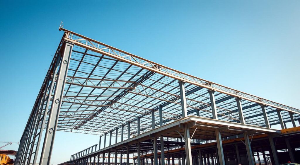 Treliça metálica de grande vão montada pela VM Estruturas